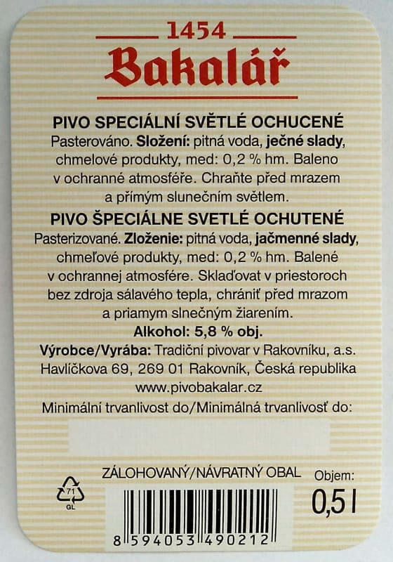 Bakalář Medový speciál Etk. B v2