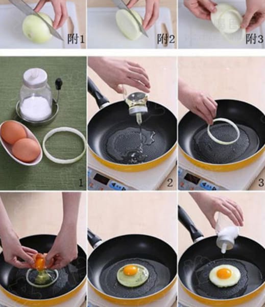 Use a large onion ring to make a perfect egg for your breakfast sandwich