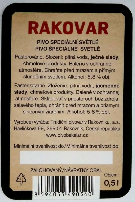 Rakovar světlý speciál Etk. B