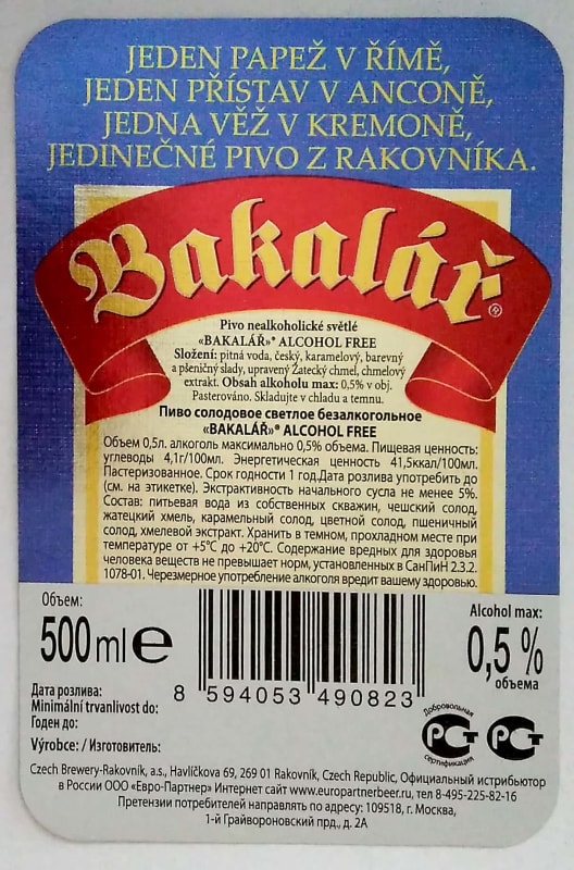 Bakalář Alcohol free Etk. B