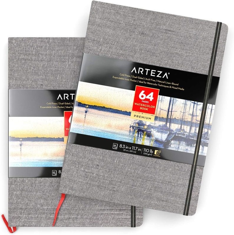 Arteza Watercolor Paper Pad, Spiral-Bound Hardcover, Gray, 9 inchx12 inch - 2 Pack