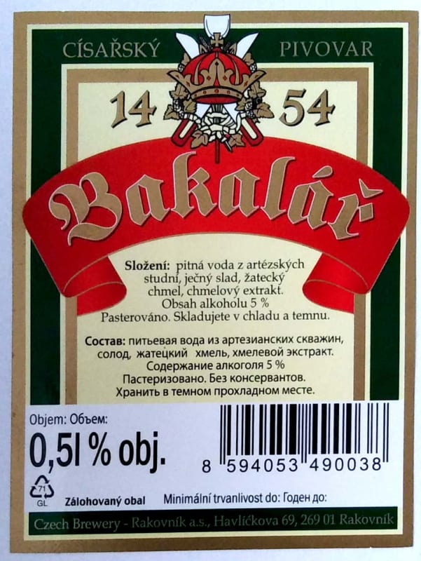 Bakalář Světlý ležák premium export Etk. B