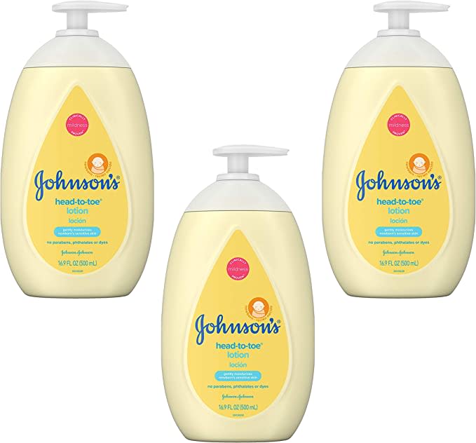 Johnson's Head-to-Toe Moisturizing Baby Body Lotion for Sensitive Skin, Hypoallergenic and Paraben-, Phthalate- and Dye-Free Baby Skin Care, 16.9 fl. oz (Pack of 3)