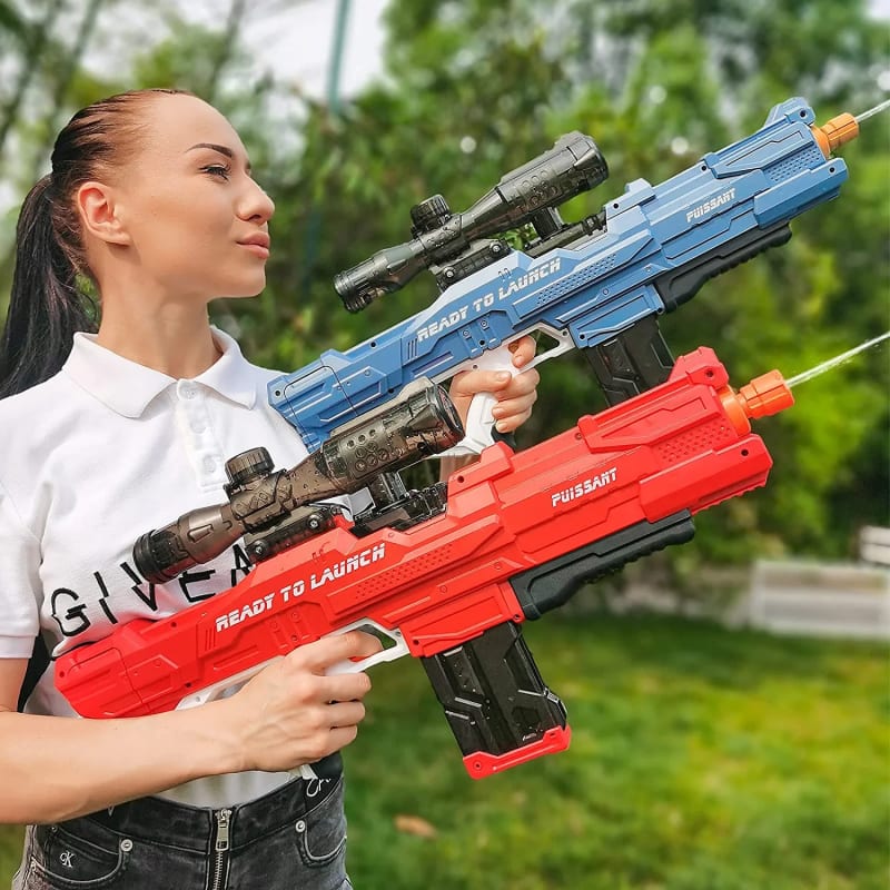 Electric Water Gun Squirt Guns for Adults and Kids Automatic Soaker The Strongest Super Big Water Blaster Battery Powered for Long Range Swimming Toys - Red Gun + Scope Tank