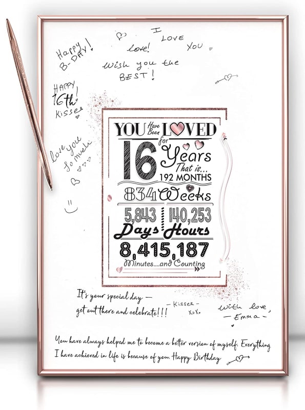 Framed Rose Gold Sweet 16 Birthday Decorations