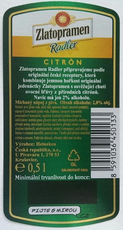 Zlatopramen Radler Citrón Etk. B