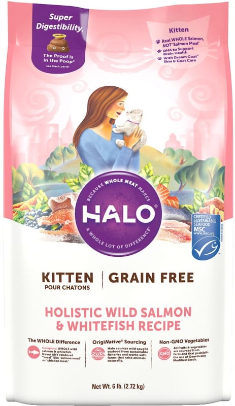 Halo Holistic Wild Salmon & Whitefish Recipe Grain-Free Kitten Dry Cat Food