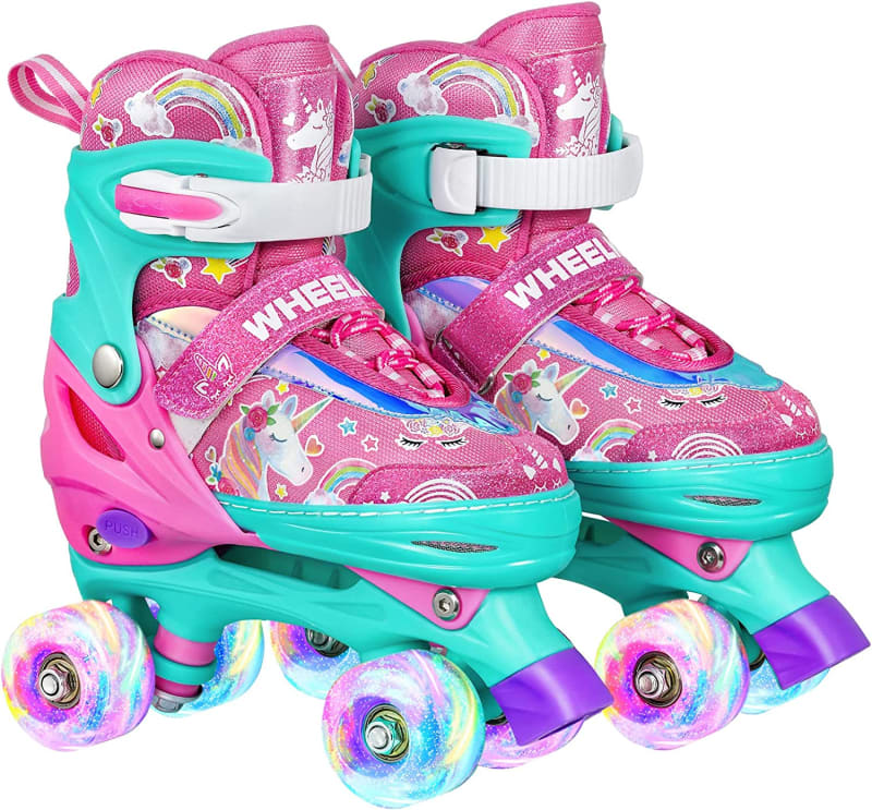 Unicorn Roller Skates for Girls 4 Size Adjustable Roller Skate for Kids with Light up Wheels
