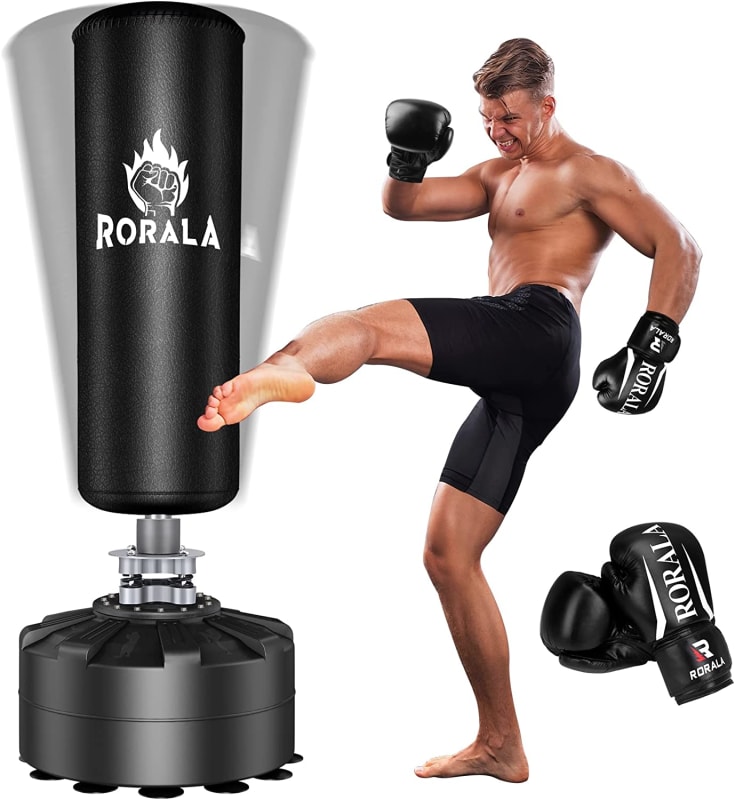 Punching Bag with Stand 70’’-203lbs, Freestanding Heavy Boxing Bag for Adult Youth, Men Stand Kickboxing Bags Including 12OZ Pro Gloves (Black)