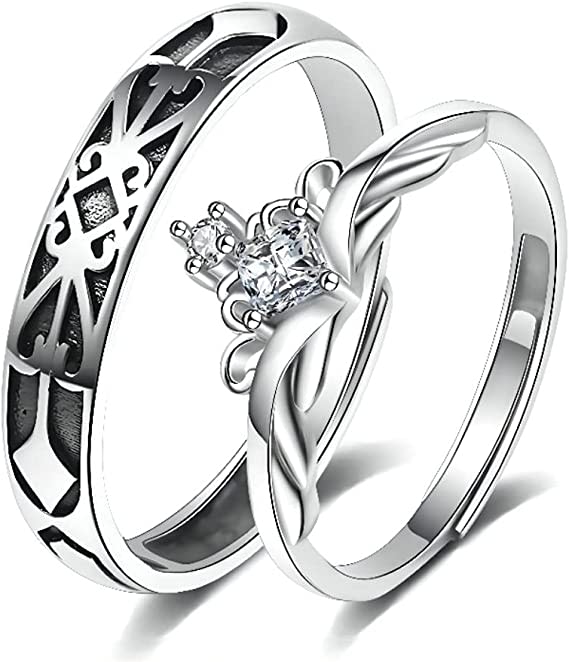 Princess and Knight Crown Couples Matching Rings