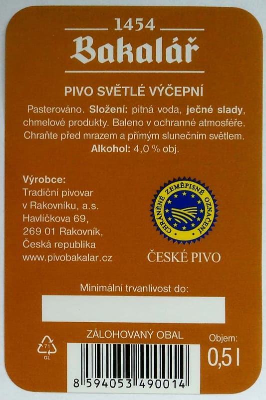 Bakalář Světlá desítka okrová Etk. B