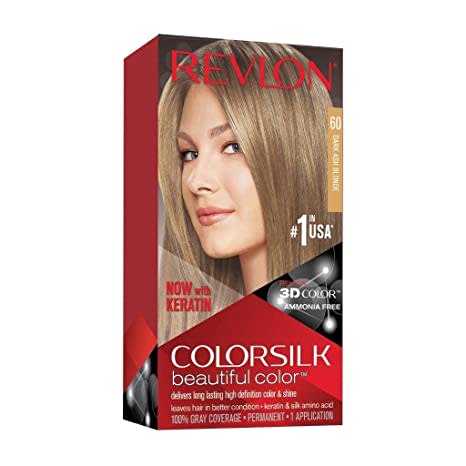 Permanent Hair Color by Revlon, Permanent Hair Dye, Colorsilk with 100% Gray Coverage, Ammonia-Free, Keratin and Amino Acids, 60 Dark Ash Blonde, 4.4 Oz (Pack of 1)