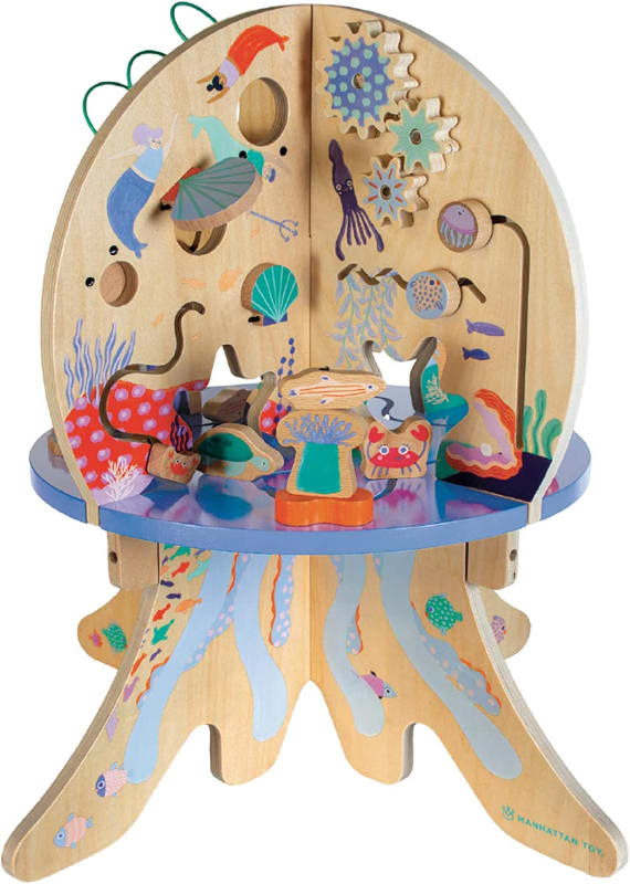 Deep Sea Adventure Wooden Toddler Activity Center with Clacking Clams, Spinning Gears, Gliders and Bead Runs