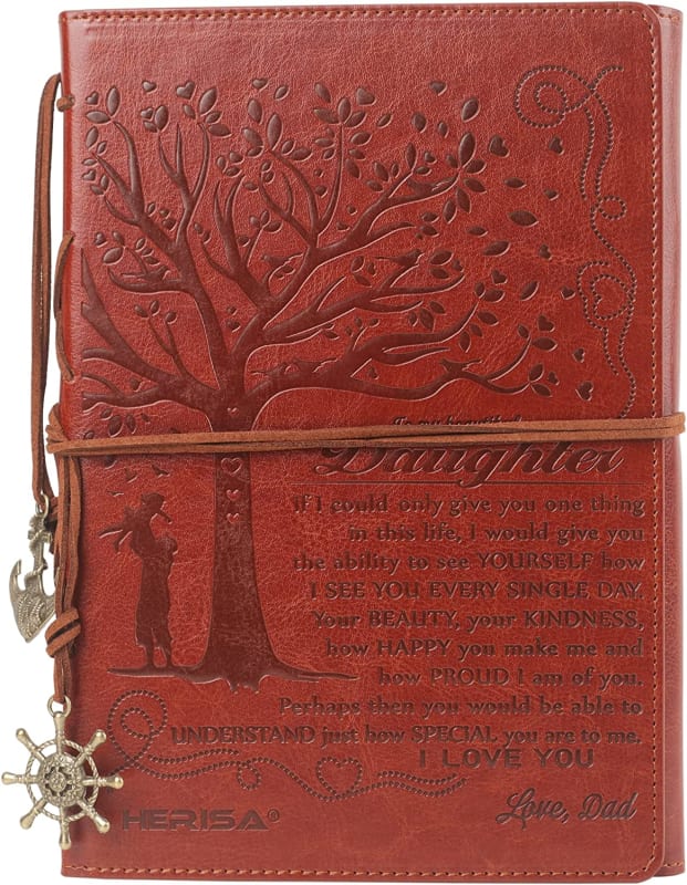 Dad To Daughter Gifts - Writing Journal, Personal Diary, Lined Journal, Travel, 6x8.5 Notebook, Writers Notebook, Faux Leather, Refillable for Teen Girls Women- Best Anniversary Birthday Gift