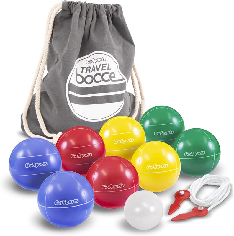 Mini Travel Size Bocce Game Set with 8 Balls, Pallino, Tote Bag and Measuring Rope - Choose Your Size