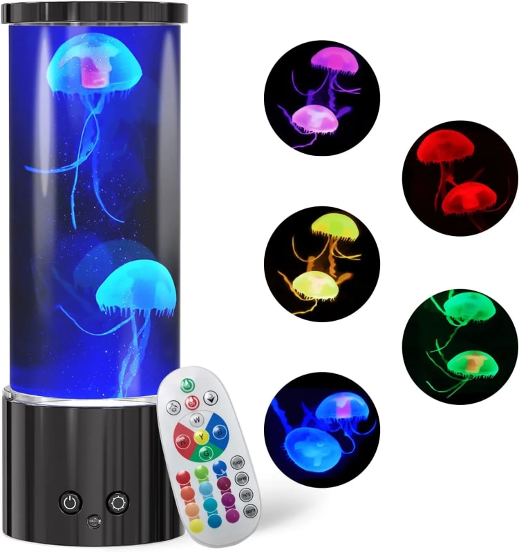 Jellyfish Lava Lamp, LED Jellyfish Tank Table Lamp with Remote Control,17 Color Changing Dimmable Jellyfish Night Light for Home Decor & Christmas Birthday Gifts