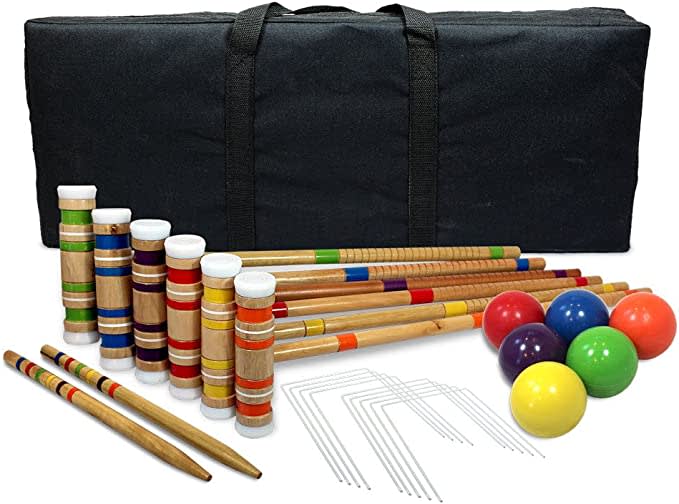 Driveway Games Portable Croquet Set.Wood Mallets, Balls, & Bag. Outdoor Backyard Lawn Croquette Game for Kids & Adults