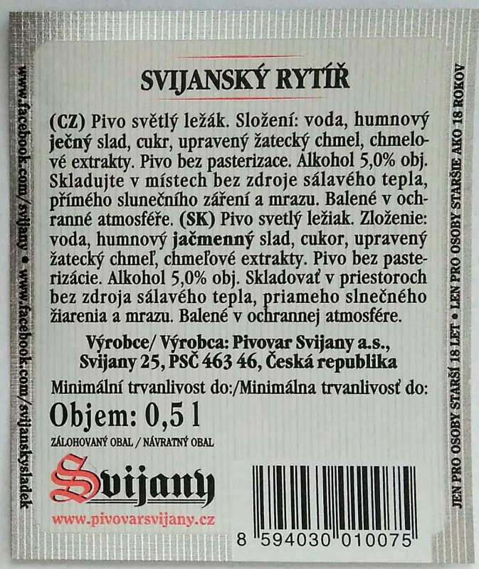Svijanský rytíř Etk. B