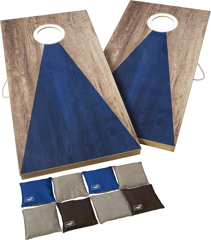 2x4 and 2x3 Solid Wood Premium Cornhole Sets - LED Options Available - 8 Bean Bag Toss Bags and Cornhole Boards