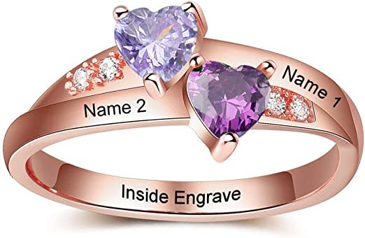 Personalized Promise Rings for Her Mother Rings with 2 Simulated Birthstones Custom Couples Name Ring for Women