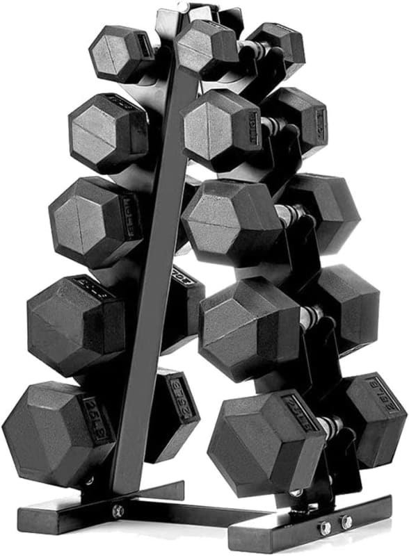 Dumbbell Set Rubber Encased Hex Dumbbell Free Weights Dumbbells Set Home Weight Set(A Pair of 5 10 15 20 25 LB Dumbbell and rack)