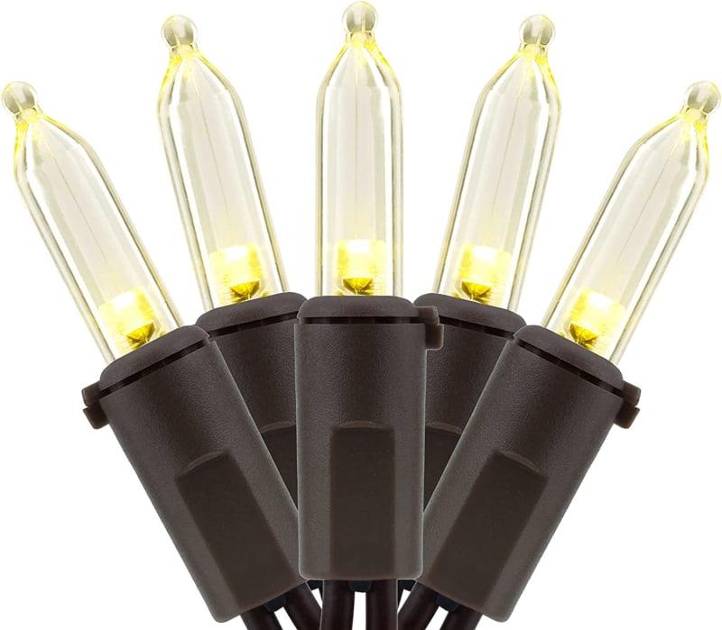 Warm White LED Christmas Lights with Brown Wire