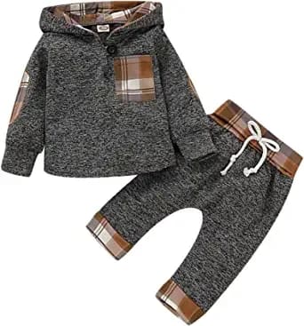 Newborn Baby Boys Clothes Long Sleeve Hoodie Sweatshirt Toddler Baby Outfit Plaid Pant Set Infant Clothes for Boys