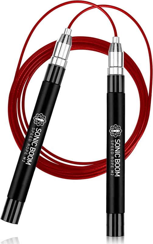 Sonic Boom M2 High Speed Jump Rope - Patent Pending Self-Locking, Screw-Free Design – Weighted, 360 Degree Spin, Silicone Grip with 2 Speed Rope Cables for Home Workout, & More