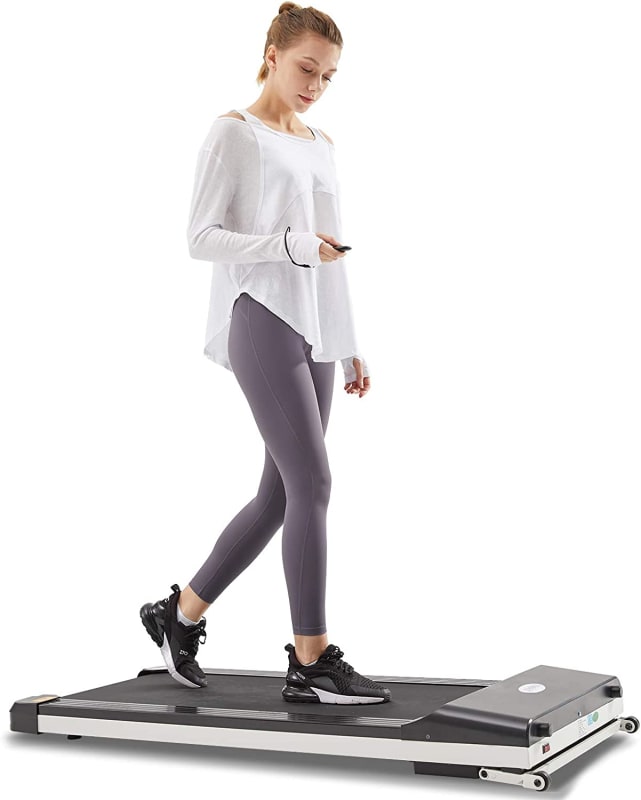 Under Desk Treadmill with Foldable Wheels, Portable Walking Jogging Machine Flat Slim Treadmill, Sports App, Installation-Free, Remote Control, Jogging Running Machine for Home/Office