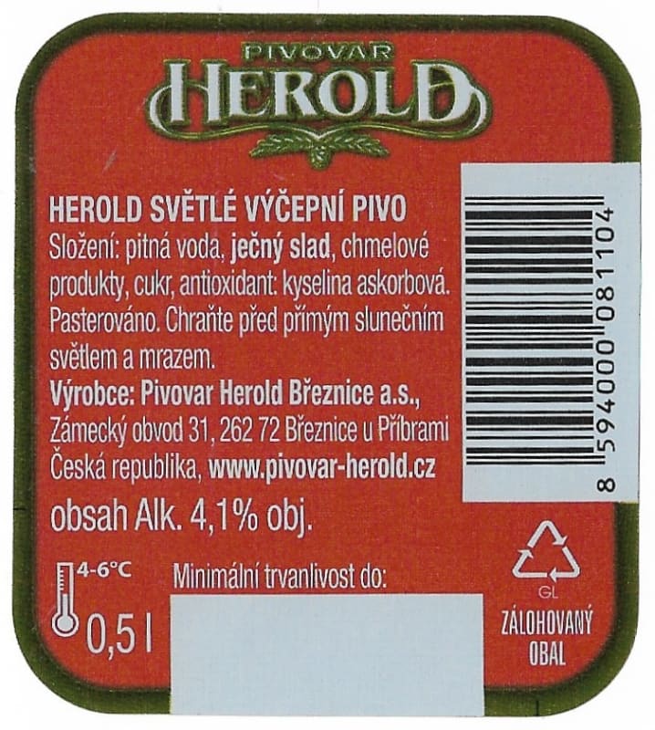 Herold Světlé výčepní pivo Etk. B