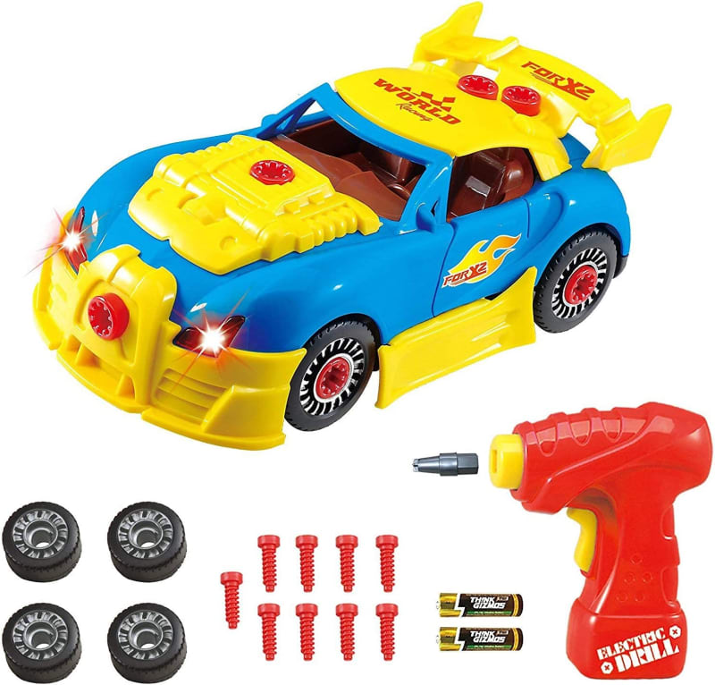 Take Apart Toy Car For 3 4 5 Year Old Boys & Girls – Fun Toy With Working Drill - Build Your Own Car Kit STEM Toy - Realistic Engine Sounds & Lights