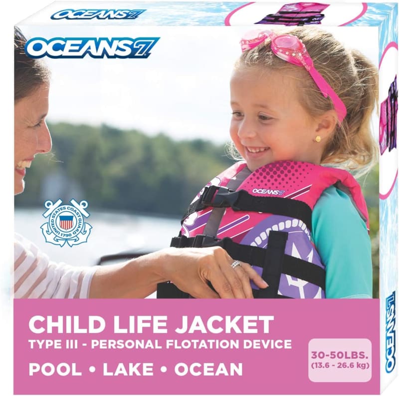 US Coast Guard-Approved Kids Life Jacket 30-50 lbs -Type III PFD Flexible-Fit Open-Sided Design Personal Flotation Device – Pink/Berry