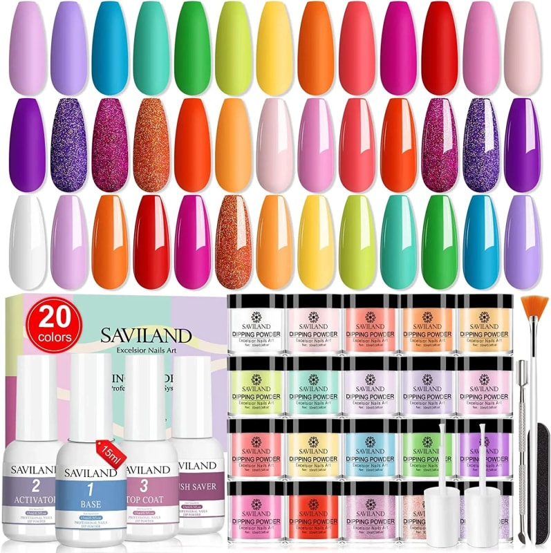 Dip Powder Nail Kit Starter - 20 Christmas Colors Dipping Powder Nail Kit All Season & 15ml Dip Liquid Set System with Base Top Coat Activator Brush Saver for DIY at Home and Salon, Ideal Gift for Ladies