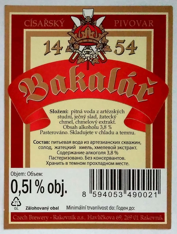 Bakalář Tmavé výčepní export Etk. B