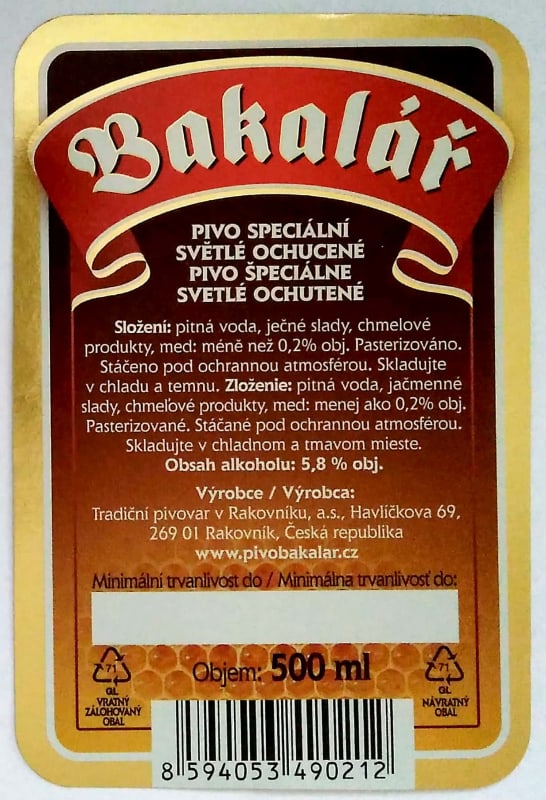 Bakalář Speciální světlé ochucené Etk. B