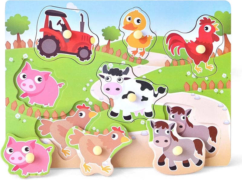 Wooden Puzzles Farm Chunky Baby Puzzles Peg Board