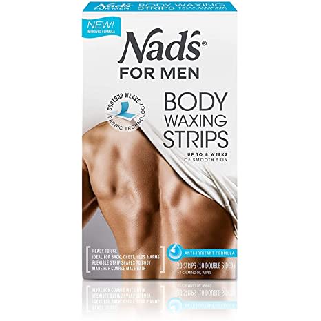 Nad's For Men Body Wax Strips - Wax Hair Removal For Men - At Home Waxing Kit With 20 Waxing Strips + 2 Calming Oil Wipes