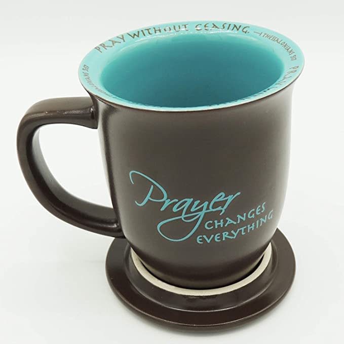 Abbey Gift Prayer Changes Everything Coaster Brown and Blue, 1 Count, Dishwasher Safe Mugs For Coffee and Tea