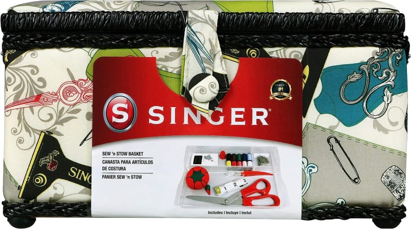 Vintage Sewing Basket with Sewing Kit Accessories