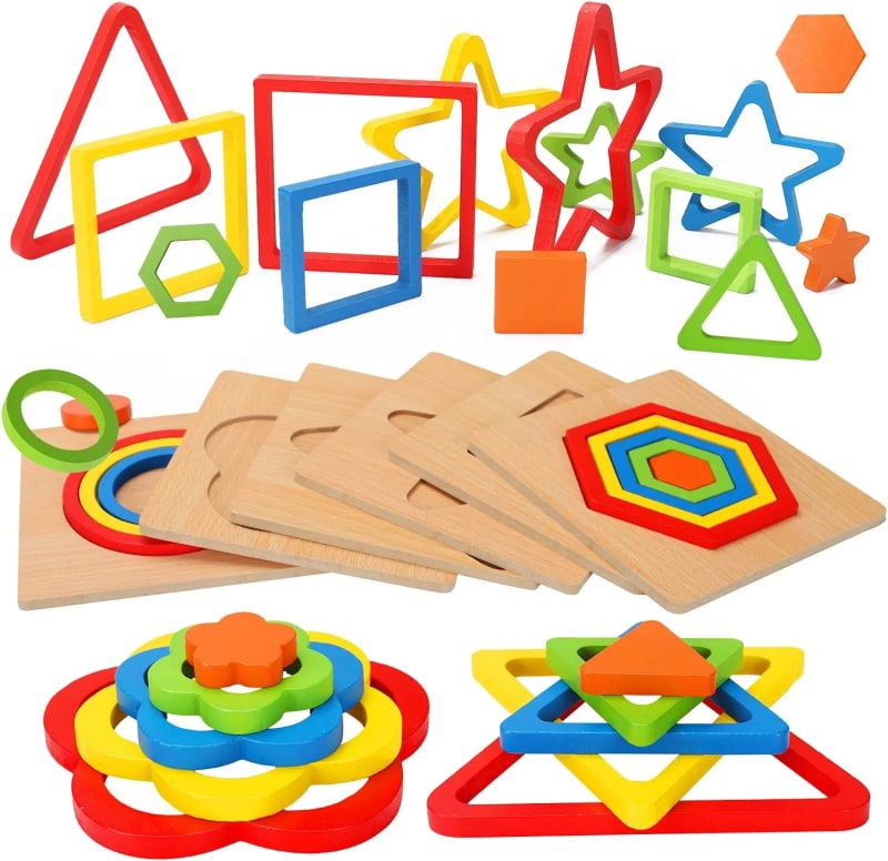 Puzzles Wooden Toys Montessori Shape Sorting
