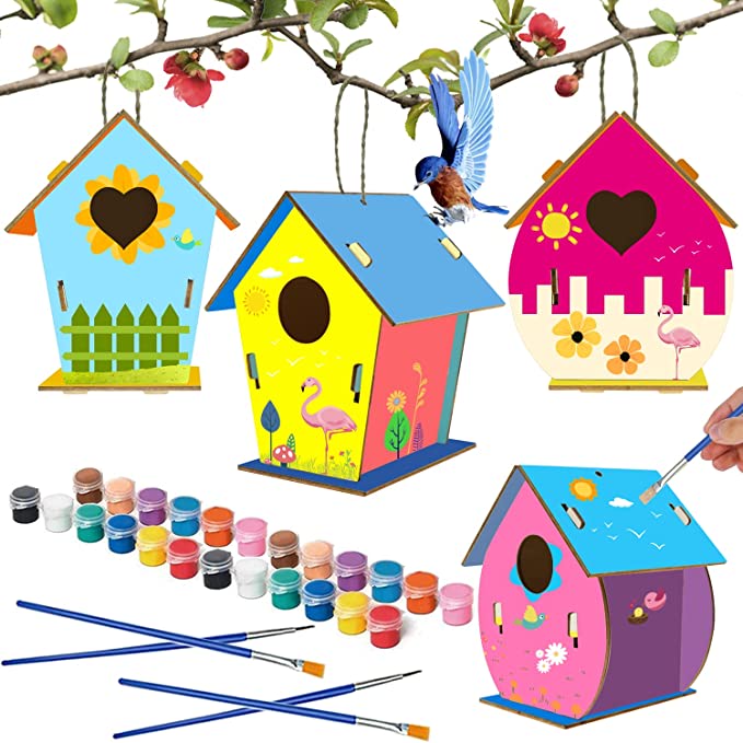 Art and Crafts for Kids 4-Pack DIY Bird House Kit