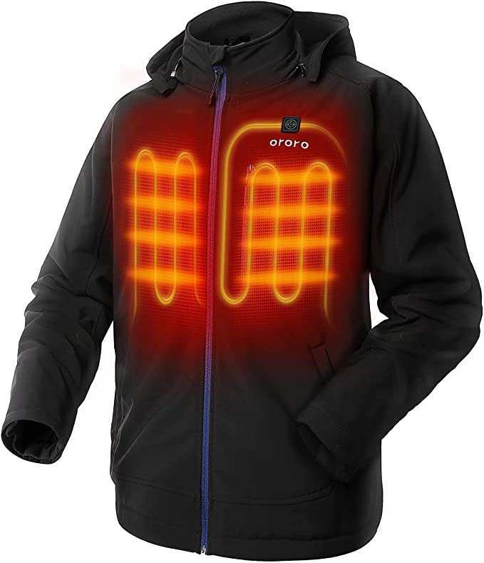 ORORO Men's Soft Shell Heated Jacket with Detachable Hood and Battery Pack
