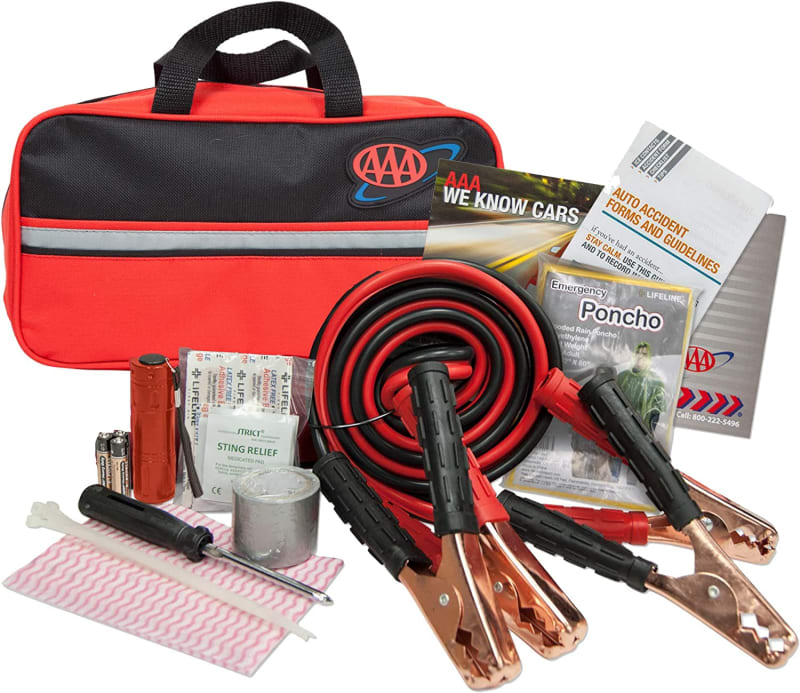 AAA Premium Road Kit, 42 Piece Emergency Car Kit with Jumper Cables, Flashlight and First Aid Kit
