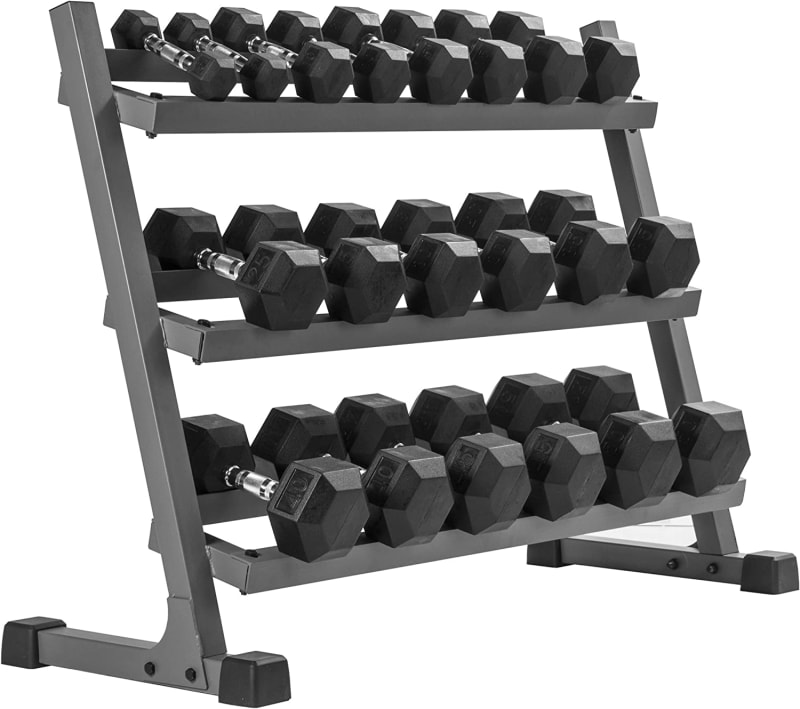 Hex Dumbbell Set 5 lb to 50 lbs and Storage Rack or Dumbbell Storage Rack