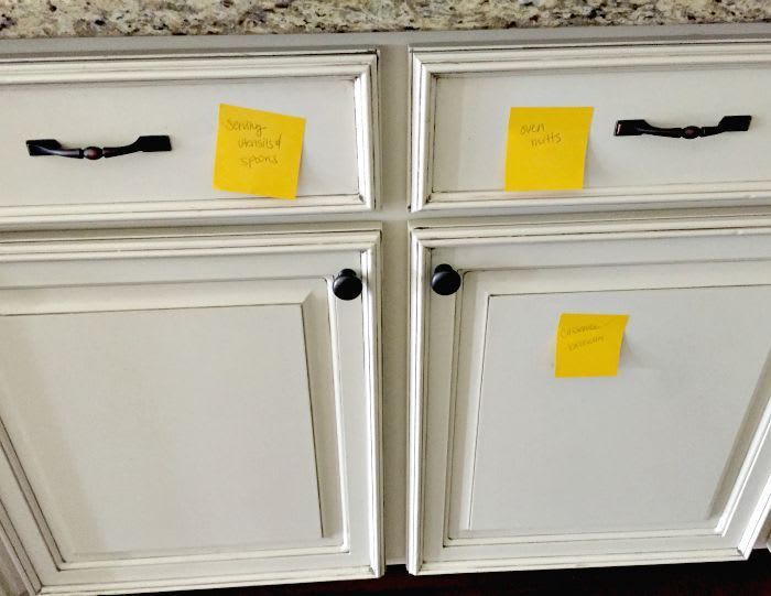 Use post-its to mark doors, drawers and cabinets