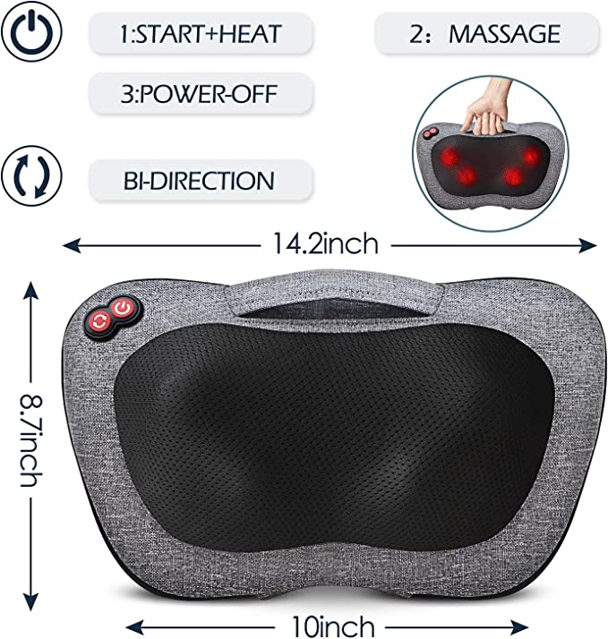 VIKTOR JURGEN Back Massager, Neck Massager with Heat, Massage Pillow Gifts for Men & Women, Electric Shiatsu Back Massager, Deep Kneading Shoulder Massager for Full Body Muscle,Massage at Home, Car