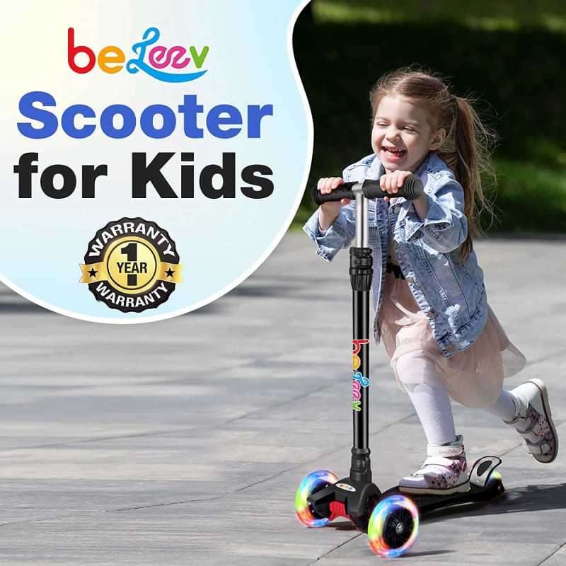 A2 Scooters for Kids 3 Wheel Kick Scooter for Toddlers Girls Boys, 4 Adjustable Height, Lean to Steer, Light up Wheels, Extra-Wide Board, Easy to Assemble for Children Gift Sport Toys Ages 3-12
