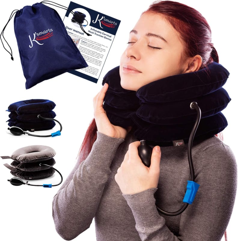 Pinched Nerve Neck Stretcher Cervical Traction Device for Home Pain Treatment | Inflatable Spinal Decompression Collar Unit Muscle Strain Injury Relief | Herniated Disc Problems Remedy Kit
