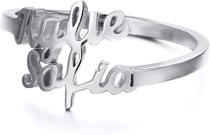Personalized Name Ring for Women, 925 Sterling Silver or Gold Plated Copper Custom Made with up to 2 3 4 Names Gift for Mother Women Daughter Girls