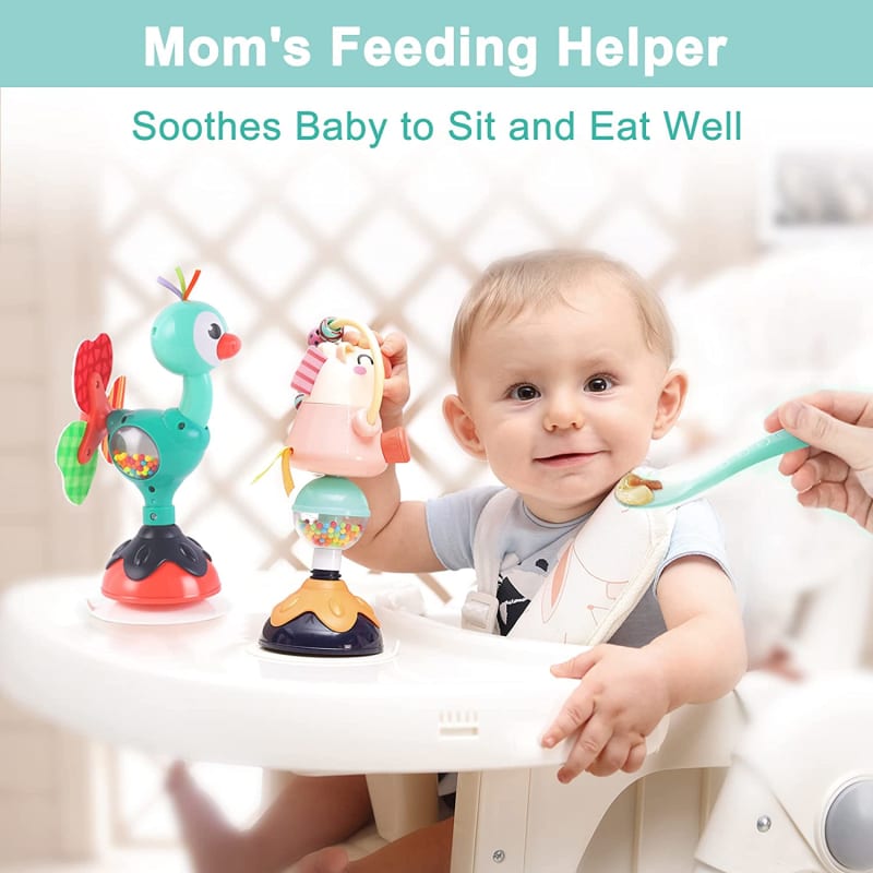 Baby Rattles Set, Infant High Chair Toys W/ Suction Cup, Grab N Spin, Interactive Development Baby Tray Toy